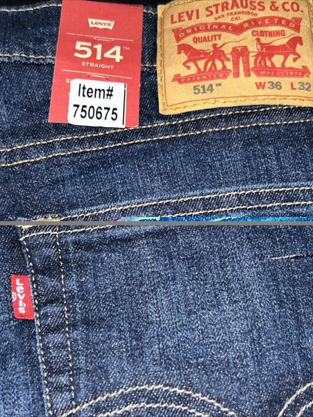 Levi's 514 Men’s 36x32 Blue Denim Jeans Regular Fit Straight Leg Red Tab